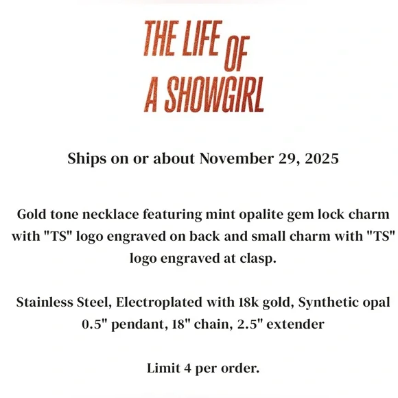 Taylor Swift The Life of A Showgirl Necklace TLOAS Necklace Opalite Necklace - Picture 3 of 3